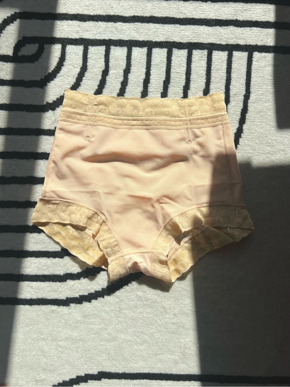 Butt Lifting Shapewear Panties with Lace Trim in Beige